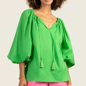 Trina Turk 'Sandia 2' Blouson-Sleeve Cotton Top, Vert Green